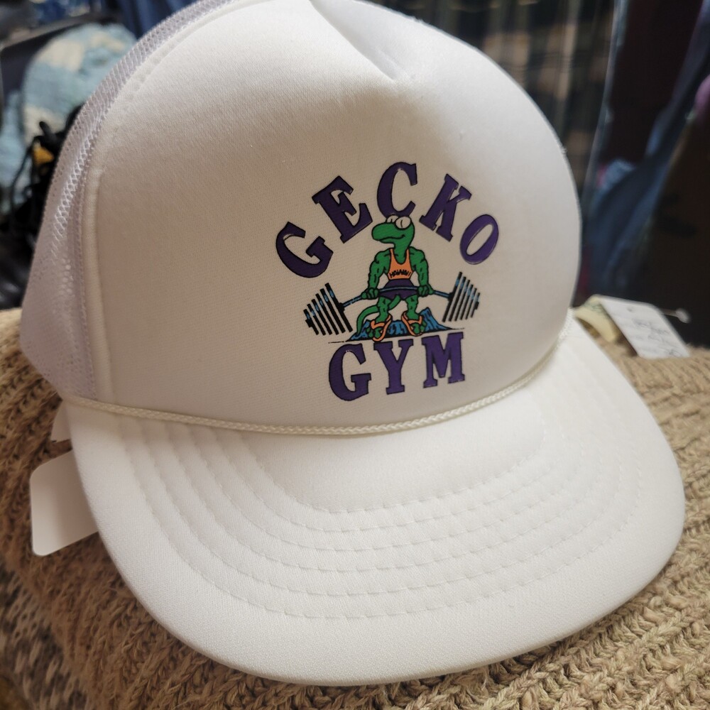 Gecko Gym trucker mesh vtg White Hat one size NOS deadstock vintage 80s 90s